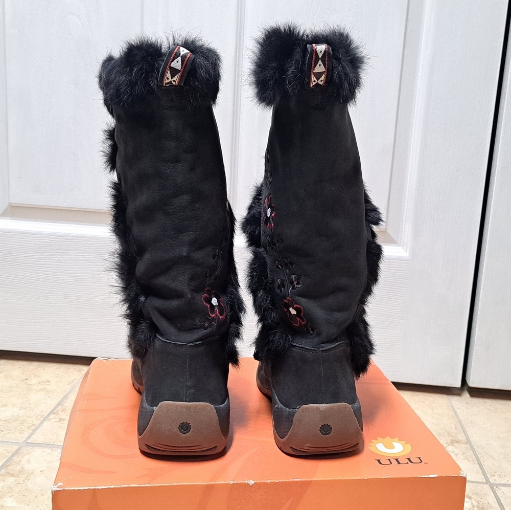 ULU Akna Black Fur-Trimmed Women's Boots Size 8 - Picture 4 of 11